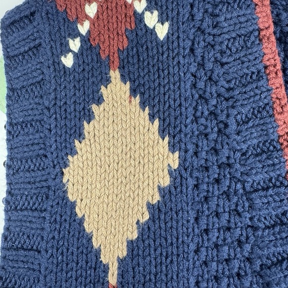 Vtg 90s Lizsport Hand Knit Argyle Sweater Vest‎ Blue Tan Burgundy Cotton M - Picture 4 of 16